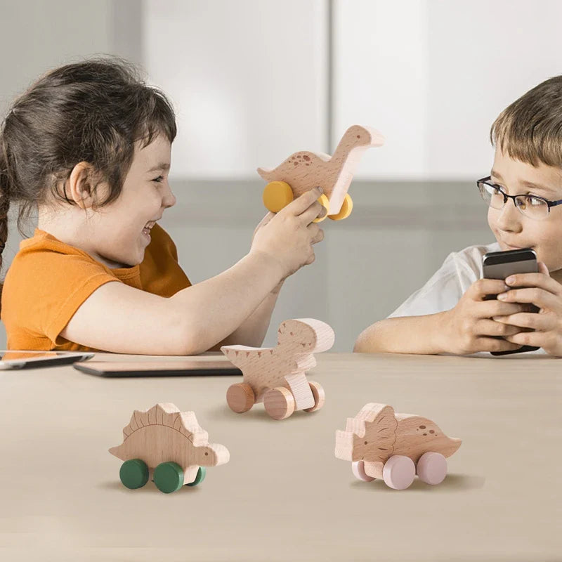 Dinosauro Montessori in Legno con Ruote