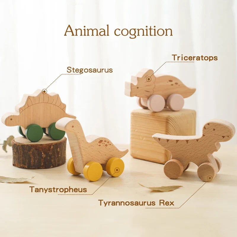 Dinosauro Montessori in Legno con Ruote