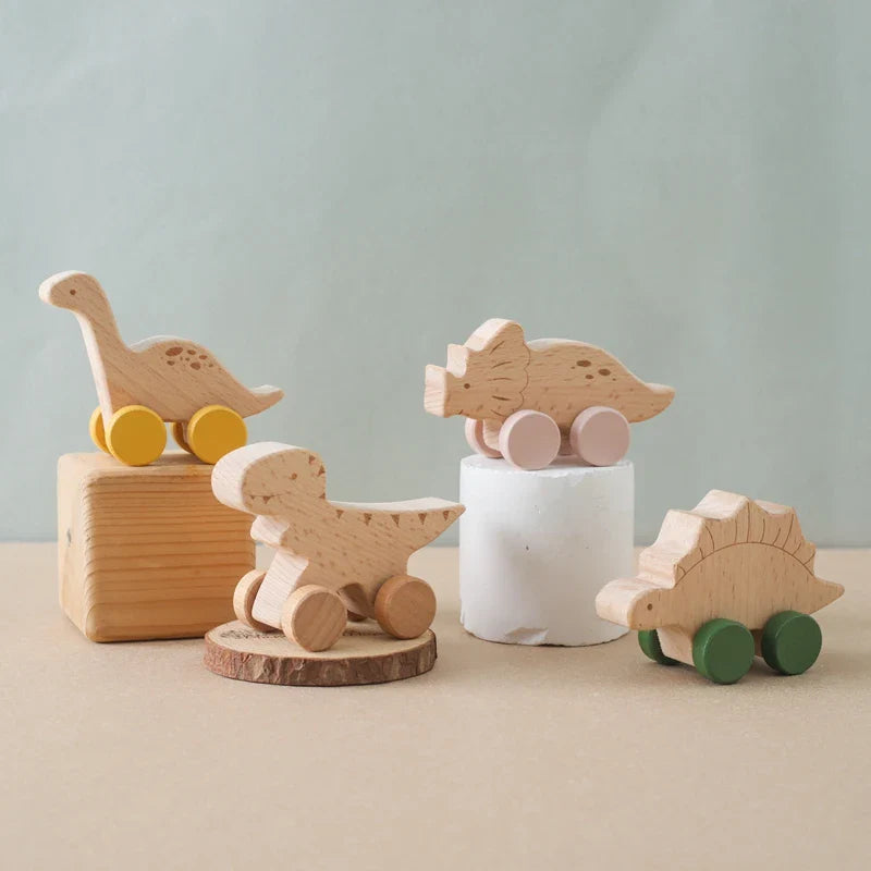 Dinosauro Montessori in Legno con Ruote
