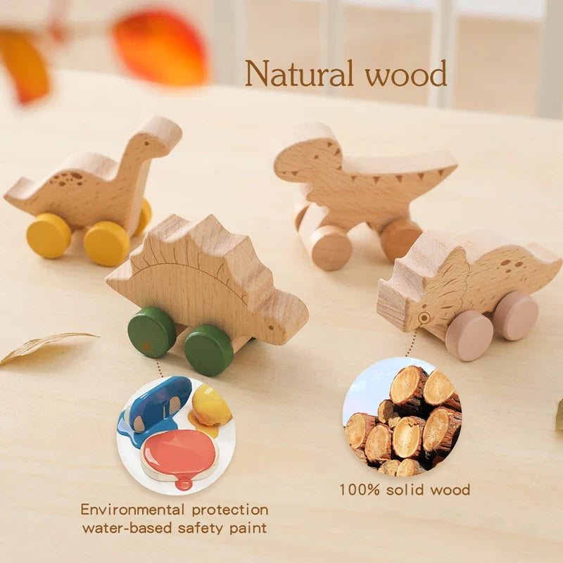 Dinosauro Montessori in Legno con Ruote